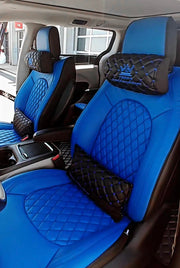 VIP Car Interior Set Black With Blue Diamond Stitch Car Pillows Interior Set