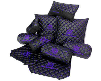 VIP Car Interior Set Black With Purple Diamond Stitch Pillows