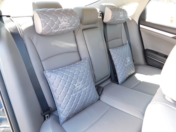VIP Car Interior Set Grey With Silver Diamond Stitch Pillows
