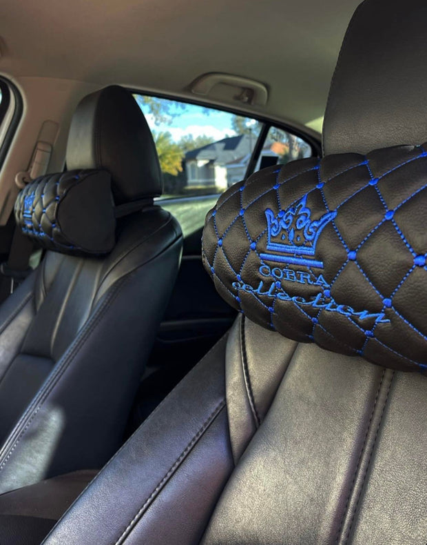 VIP Car Interior Set Black With Blue Diamond Stitch Car Pillows Interior Set