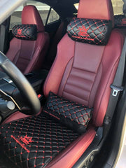 VIP Car Interior Set Black With Red Diamond Stitch Pillows