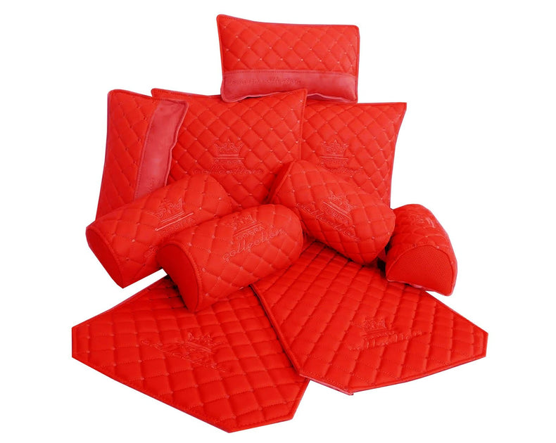 VIP Car Interior Set Red With Red Diamond Stitch Pillows