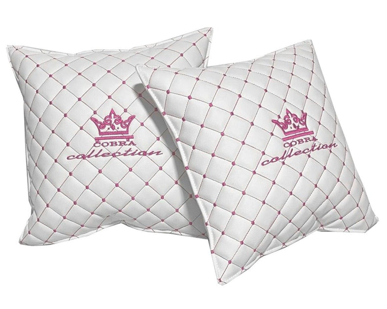 VIP Car Interior Set White With Pink Diamond Stitch Pillows