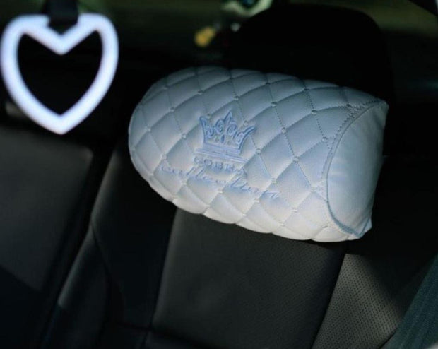 VIP Car Interior Set White With White Diamond Stitch Pillows