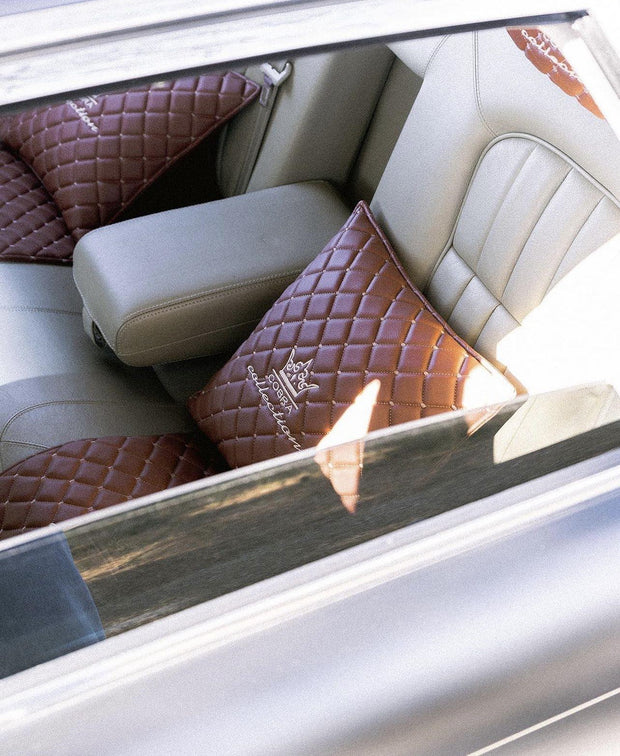 VIP Car Interior Set Brown With Cream Diamond Stitch Pillows