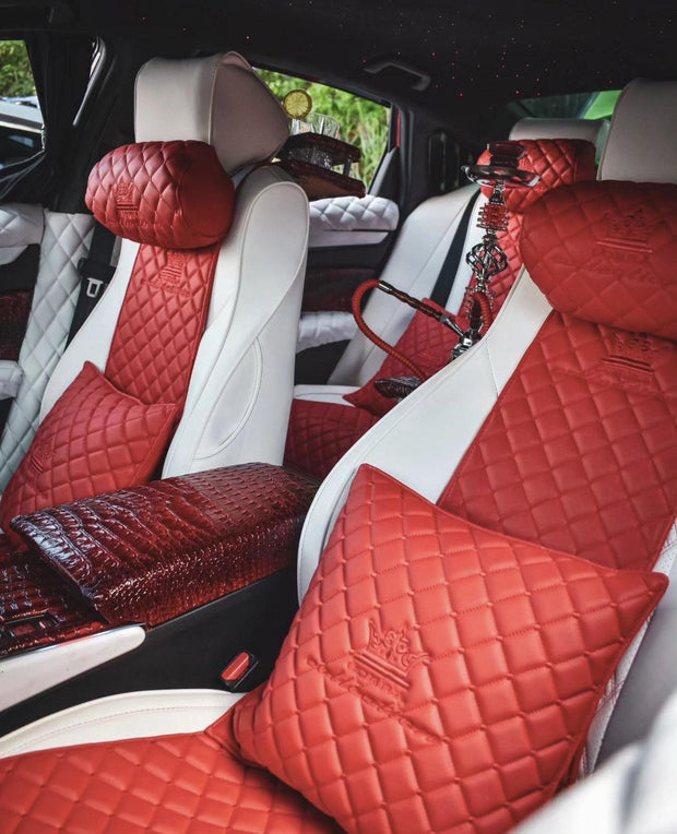 VIP Car Interior Set Red With Red Diamond Stitch Pillows