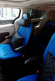 VIP Black With Blue Diamond Stitch Car Pillows Interior Set