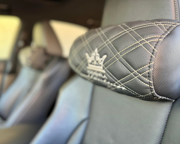 VIP Car Interior Set Black With Off-White Double Diamond Stitch Pillows