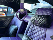 VIP Car Interior Set Black With Purple Diamond Stitch Pillows