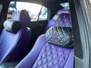 VIP Car Interior Set Black With Purple Diamond Stitch Pillows