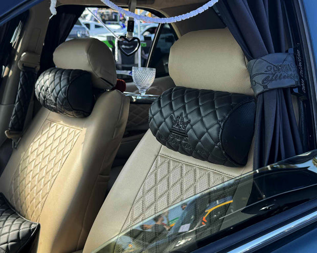 VIP Car Interior Set Black With Black Diamond Stitch Pillows