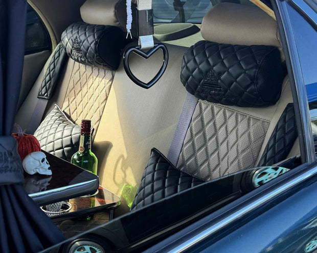 VIP Car Interior Set Black With Black Diamond Stitch Pillows