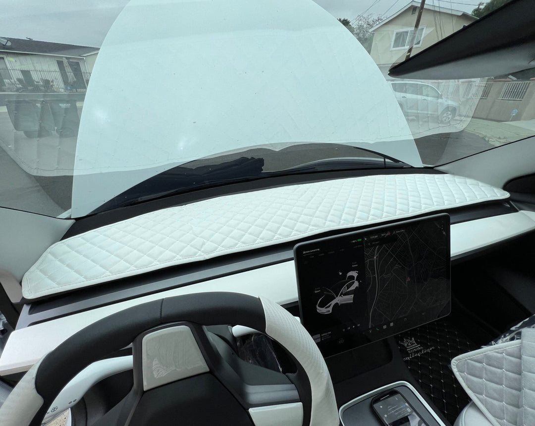 Flannel Dashboard Cover Pad For Tesla Model 3/Y – Black, UV Protection, Windshield Mount