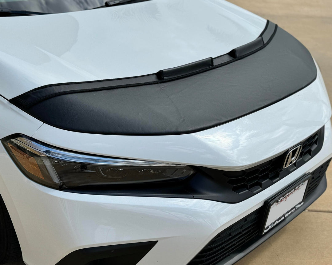LeBra Front End Mask Cover Bra For 2017-2021 Honda Civic Hatchback Sport - Black Leather Grain Vinyl