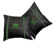 VIP Car Interior Smooth Set Black With Green Stitch Pillows