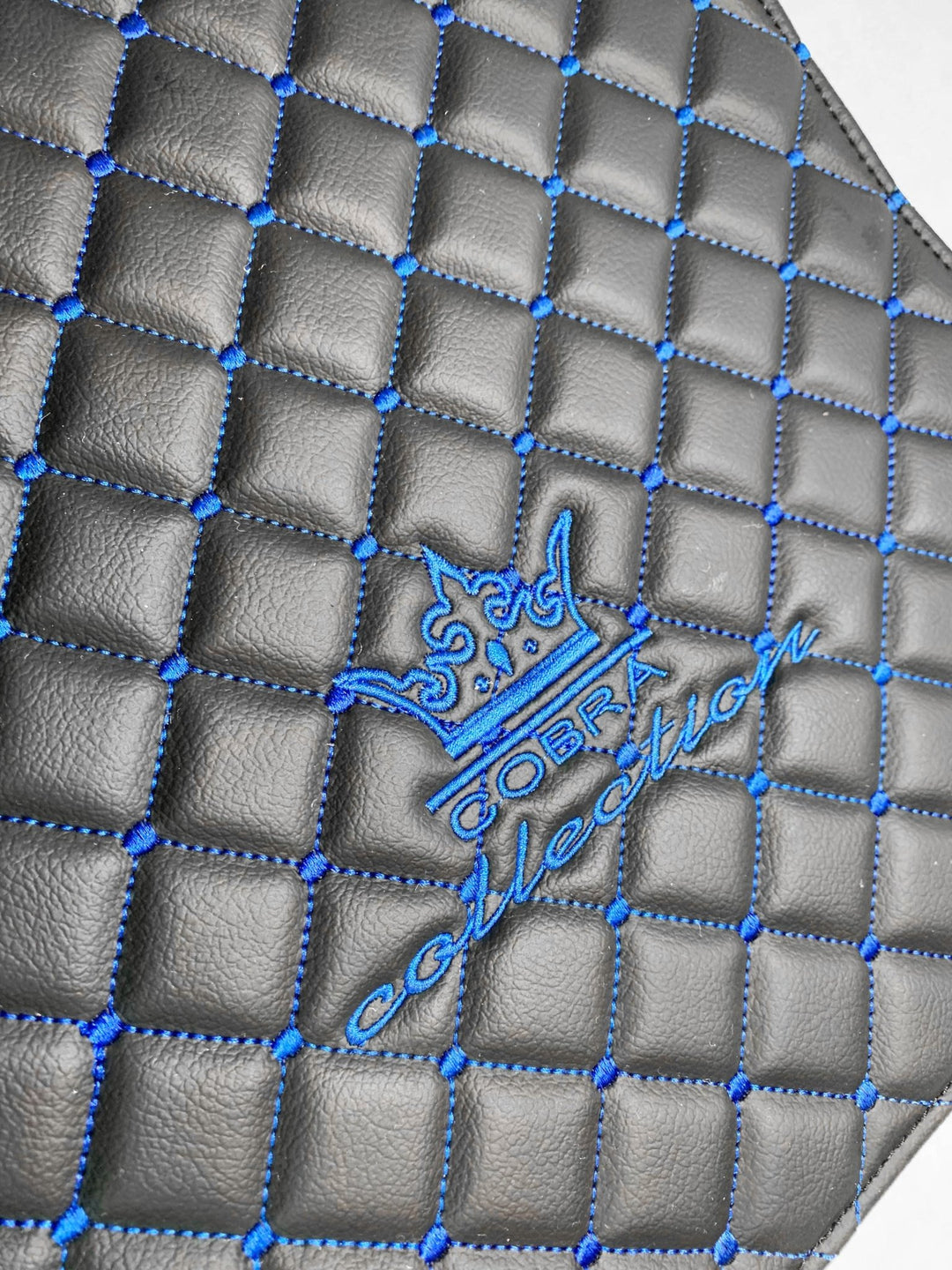 VIP Car Interior Set Black With Blue Diamond Stitch Pillows