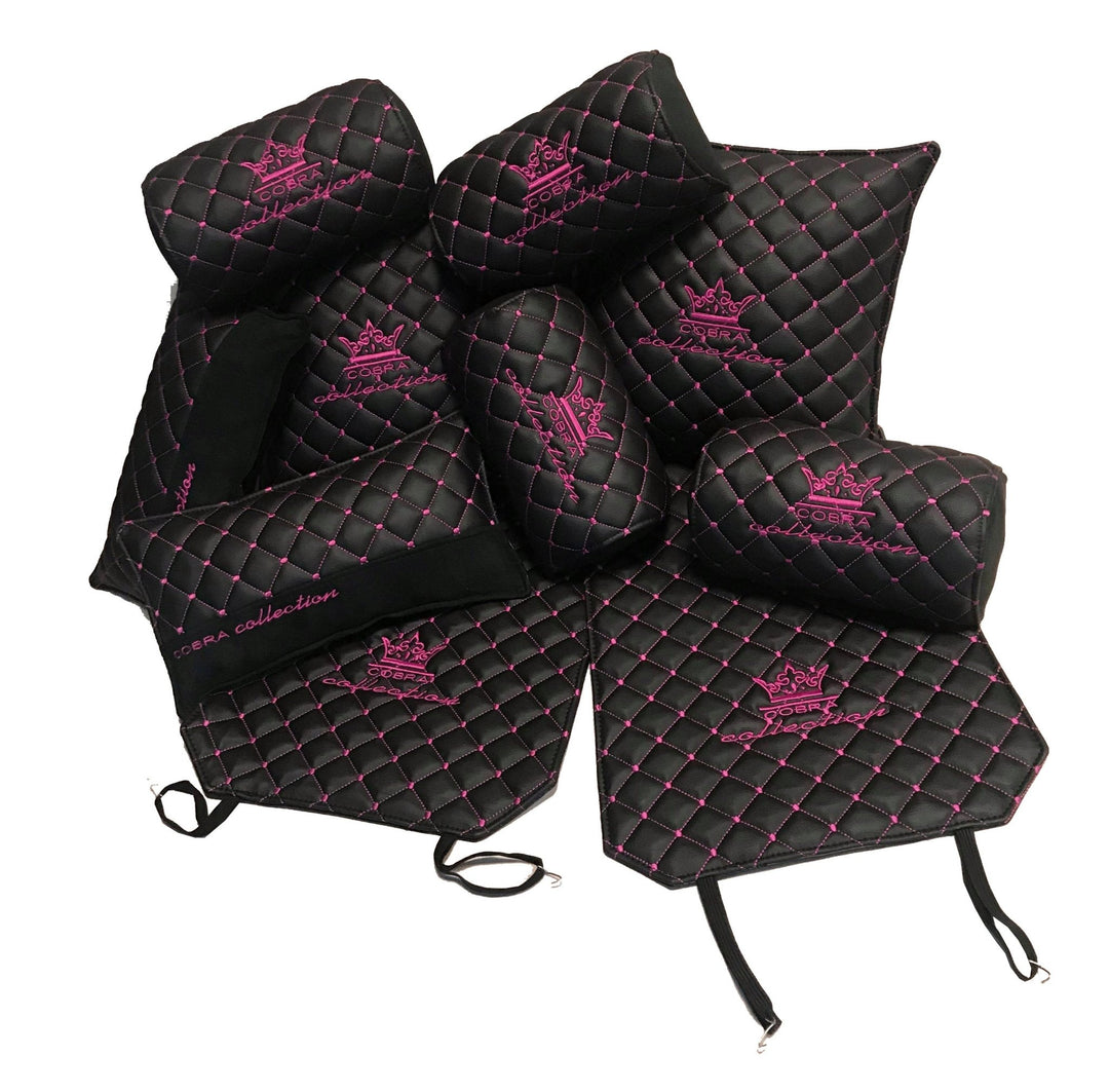 VIP Car Interior Set Black With Pink Diamond Stitch Pillows
