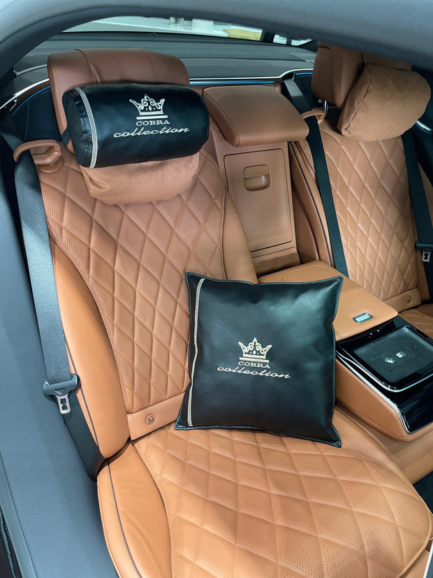 VIP Car Interior Set Black With White Diamond Stitch Pillows