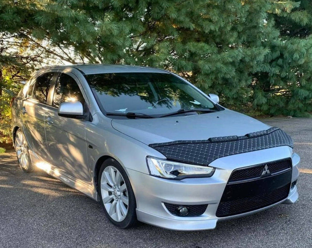 Hood Bra for Mitsubishi Lancer Evolution 10 2008 2017 Black with White Diamond Stitch