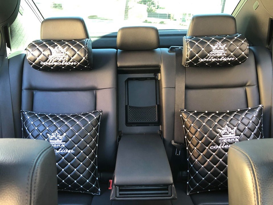 VIP Car Interior Set Black With White Diamond Stitch Pillows