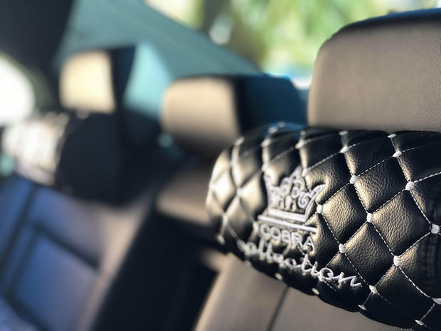 VIP Car Interior Set Black With White Diamond Stitch Pillows