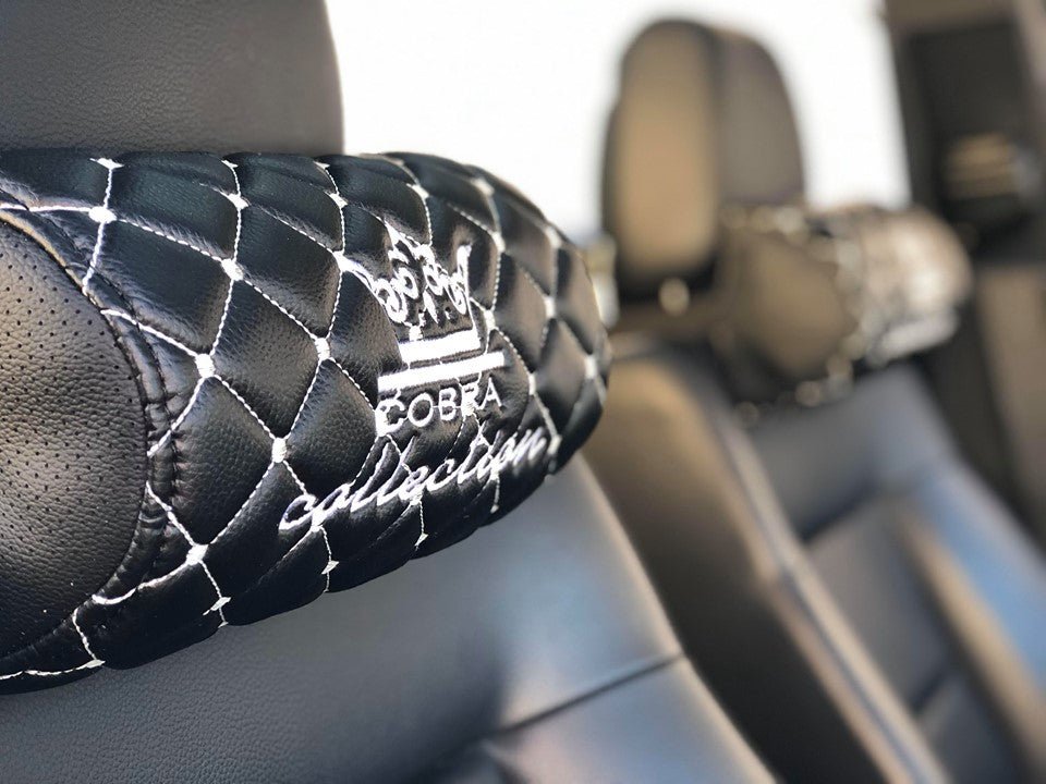 VIP Car Interior Set Black With White Diamond Stitch Pillows