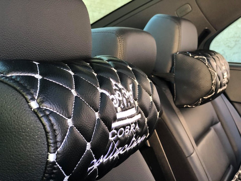 VIP Car Interior Set Black With White Diamond Stitch Pillows