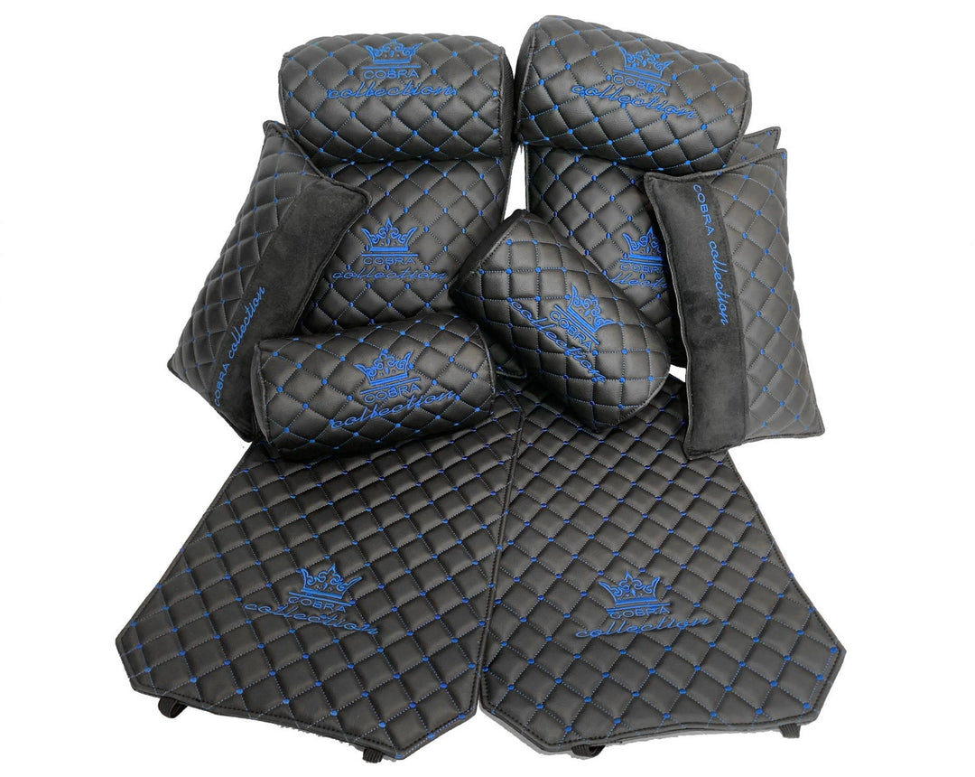 VIP Car Interior Set Black With Blue Diamond Stitch Pillows