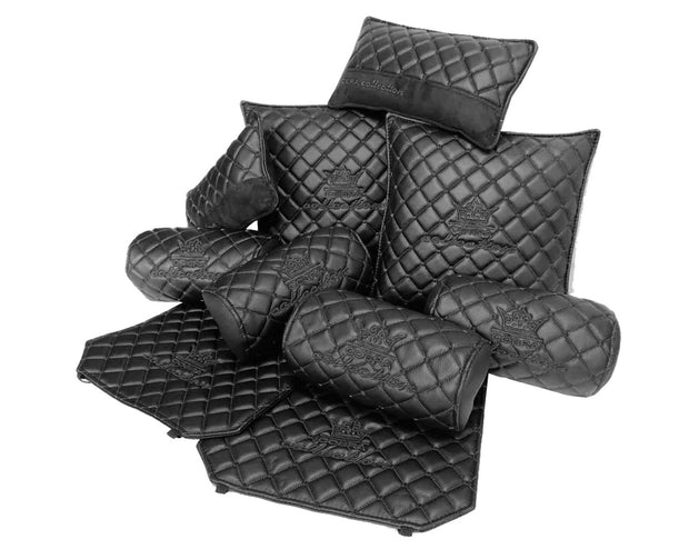 VIP Car Interior Set Black With Black Diamond Stitch Pillows